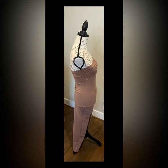 Women’s Brown Stretchy Strapless Bodycon Tube  Full Length Dress W/Slit Size S - Picture 2 of 11